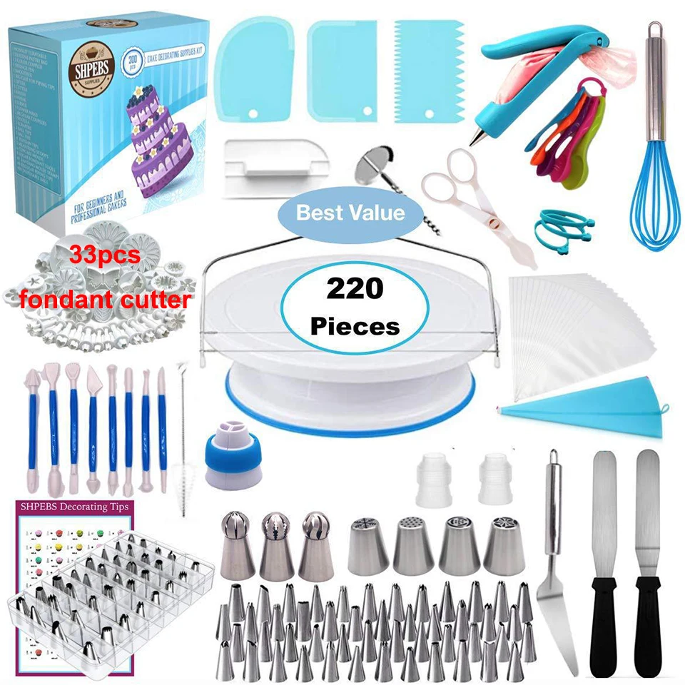 Msjo 220 шт. набор наконечников для украшения торта подставка из нержавеющей стали