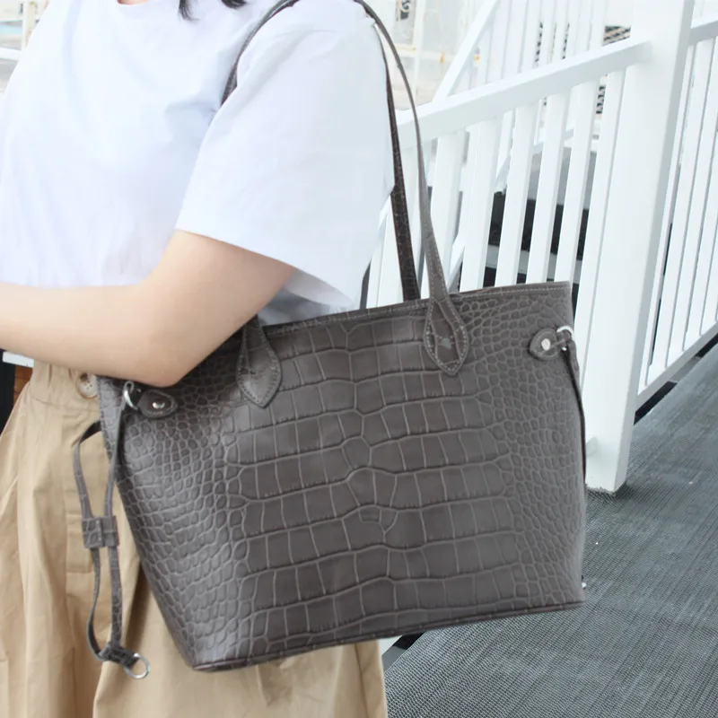 

Alligator Pattern Leather Women Shoulder Bag Vintage Luxury Designer Handbag 100% Genuine Leather Cowhide Large Female Tote Bag
