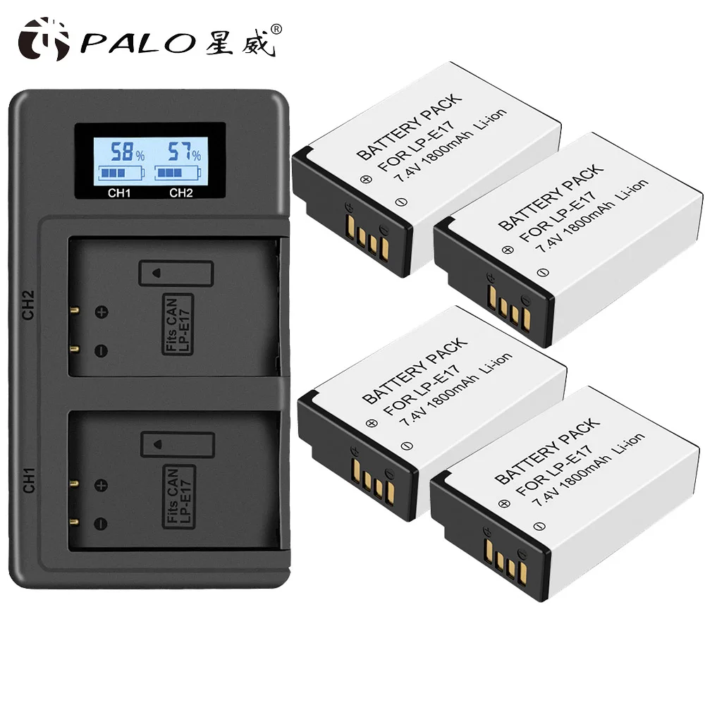 1 charger 4 battery PALO 2pcs LP-E17 LPE17 camera battery+LP E17 Battery Charger LCD For Canon EOS 750D 200D 760D T6i T6S M3 M5 X8i 8000D KISS X8i - Цвет: 1 charger 4 battery