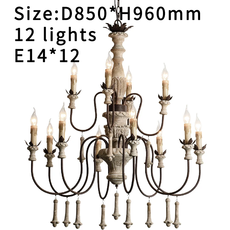 

Vintage Foyer chandeliers large wooden lustre rustic lighting suspension retro lamps for living room villa lobby indoor fixtures