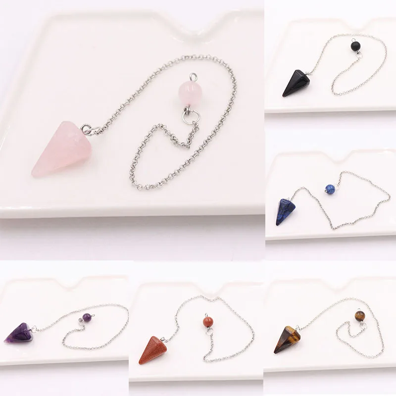 

wholesale Natural stone Quartz Crystal Turquoises Opal tiger eye beads pendant Pendulum for diy Jewelry Making Necklaces 1pc