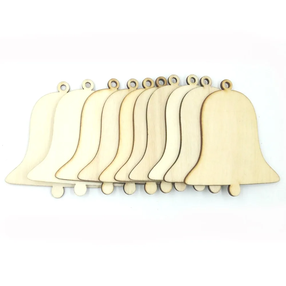 

10pcs 85*75mm Plain Wood Bells Snowflake Embellishments Christmas Tree Decor Bell Hanging Tags Party Gift Wedding Decoration