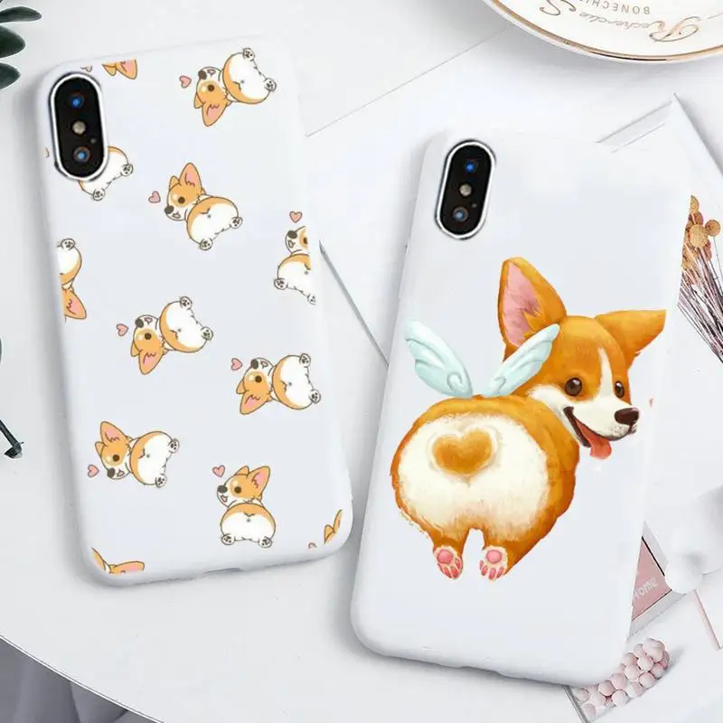

Cute Cartoon Corgi Phone Case For IPhone 6 6s 7 8 Plus X Xs Xr Xsmax 11 12 Pro Promax 12mini Candy White Silicone Cover