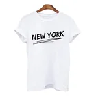 Футболка женская с забавным принтом Нью-Йорка, модная рубашка с круглым вырезом и коротким рукавом, топ, белый и черный цвета, на лето