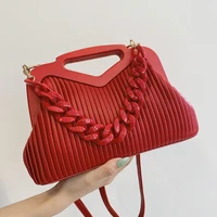 women pvc chain messenger bag luxury designer handbags 2021 shopper fashion stripe pleated inverted triangle handle leather bags