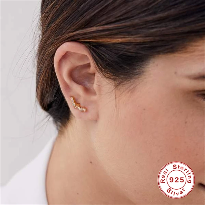 

1PC S925 Sterling Silver Earrings Cartilage Piercing Helix Earring Simple Bar Zircon Stud Earrings For Lady Mini Jewelry Gift W3