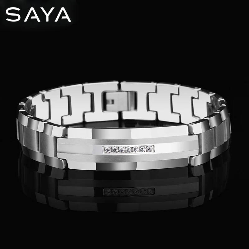 14mm Width Tungsten Men Carbide Bracelets, Inlay CZ Stones Tones Length 20cm Men Gift, Free Shipping, Customized