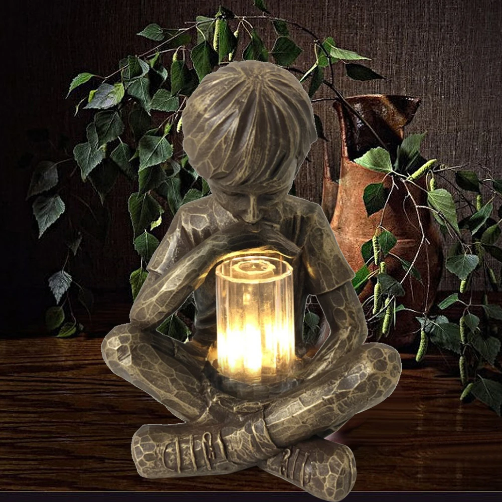 Смола Prodigy статуя открытый двор парка светодиодный светильник скульптура детей