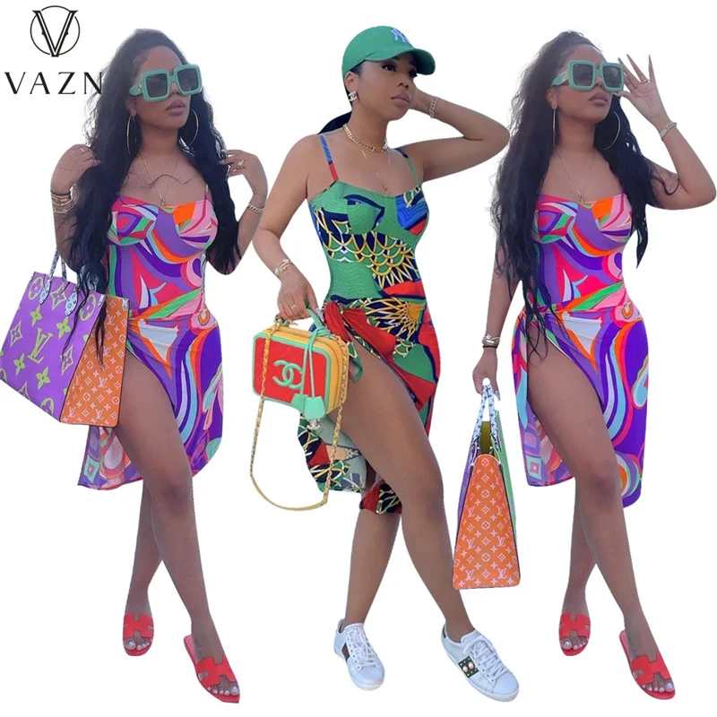 Лето 2021 Новое поступление сексуальное женское платье VAZN в полоску с солнечным