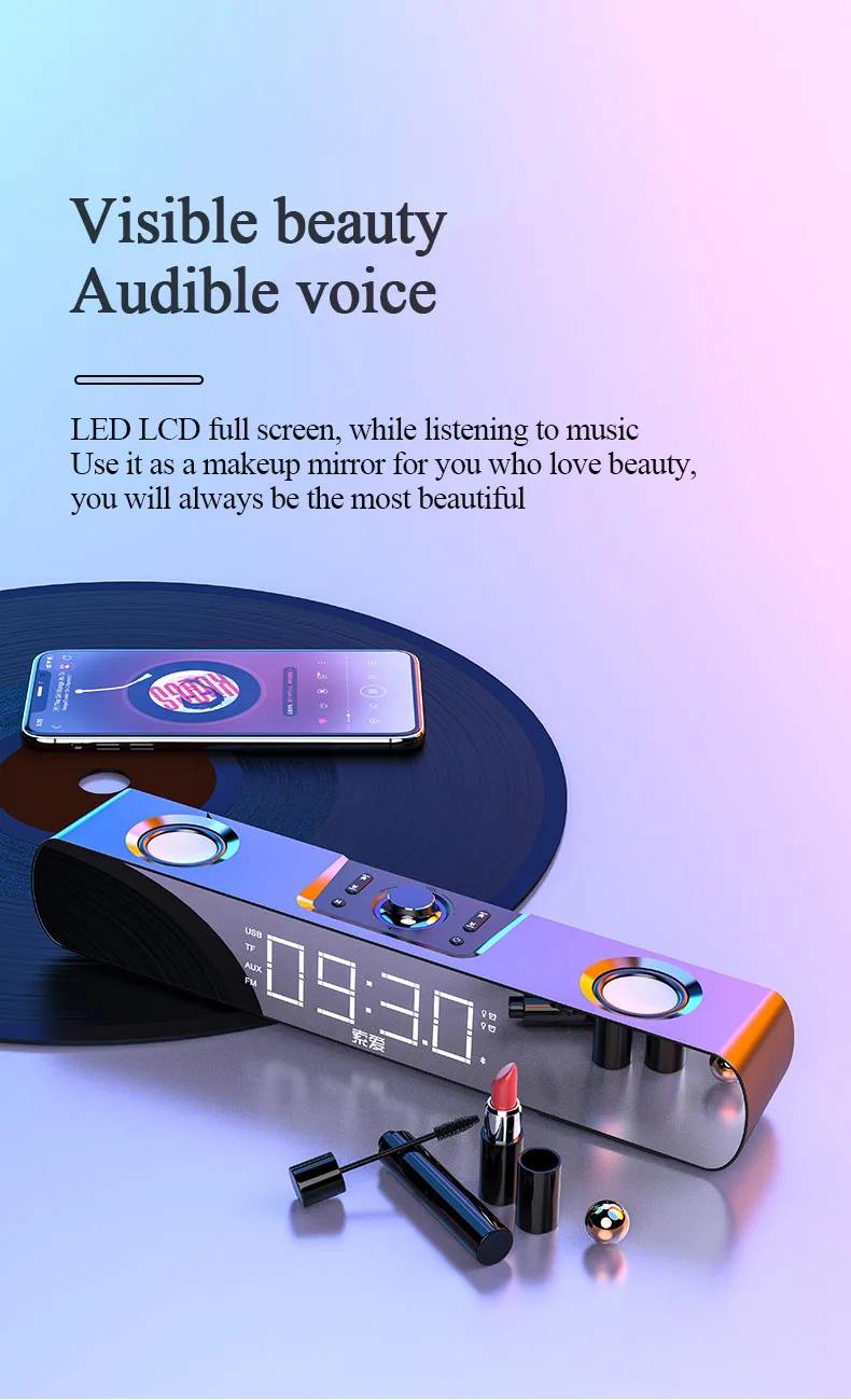 SOAIY Gaming peripherals LED Soundbar Computer Speaker Bluetooth Speaker Home Theater Sound Bar TV Speakers Alarm Clock Wireless dj speaker