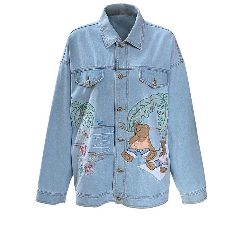 Куртка женская джинсовая с вышивкой Медведи | Женская одежда