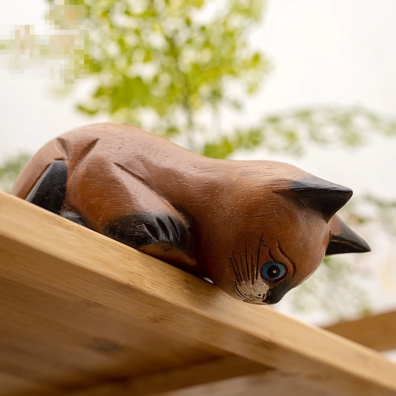 

Solid wood Siamese cat ornaments home decorations room living room porch crafts