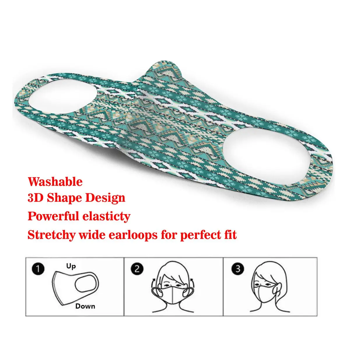 

Mouth Mask Original Dark Green Fabric Pattern Of Famous Ethnic Style Dust Face Masks Cover Washable & Reusable Student Kids