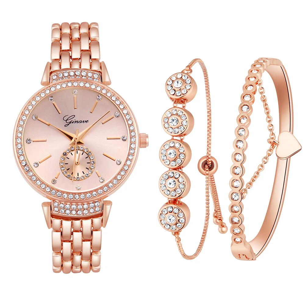 

2021 GINAVE Luxury Brand Genevaladies Watches Fashion Gifts Fancy Bracelet Three-piece Set Watches Quartz-Watch Wrist For Women