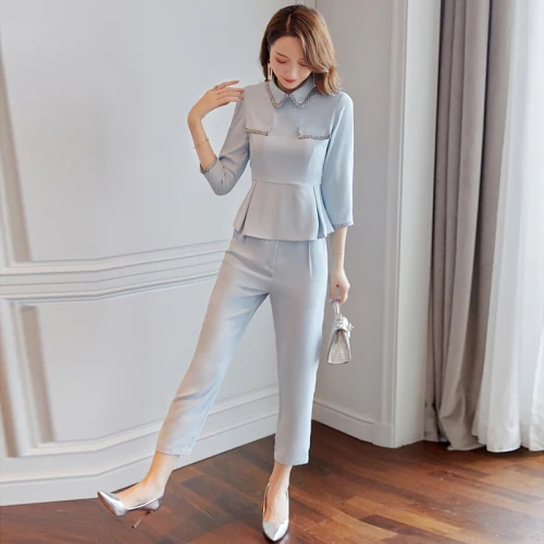 

Pure Colour Womens Office Sets Women 2 Piece Set Top And Pants Korean Women's Suit Ensemble Femme Deux Pieces Conjunto Feminino