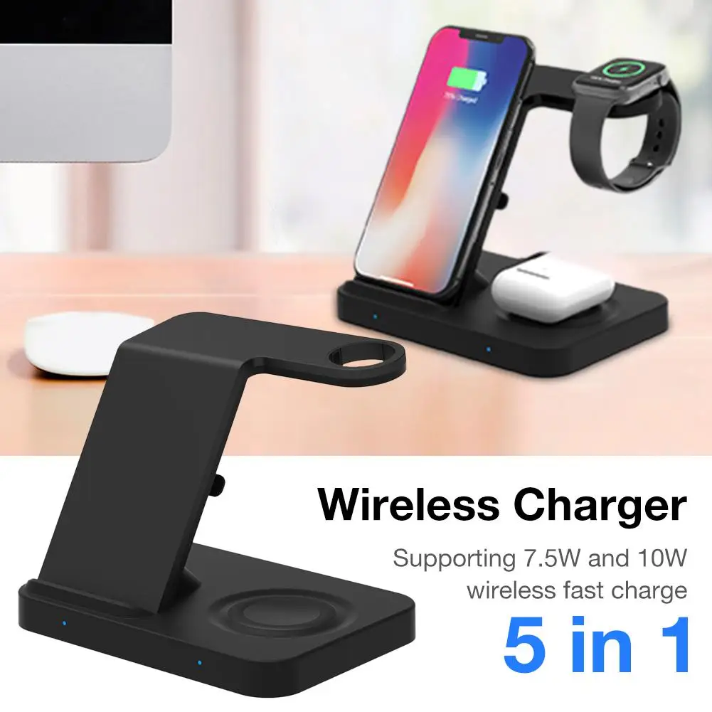 

5 In 1 10W Fast Wireless Charger Dock Station For IPhone 11 XR XS Max 8 For Apple Watch 2 3 4 5 For AirPods 2 Pro For Samsung