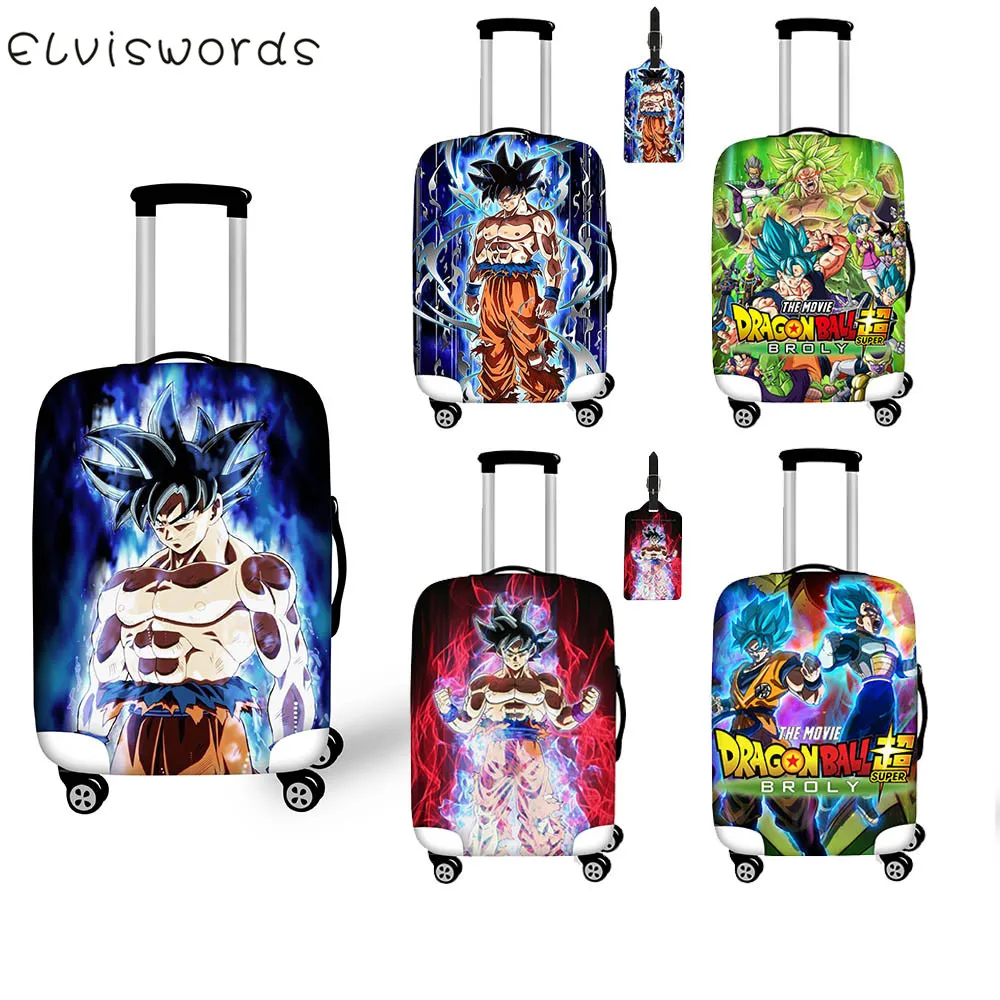 Защитный чехол ELVISWORDS Son Goku Dragon Ball с принтами для багажа, набор с биркой, аксессуары для путешествий, пылезащитный эластичный чехол для чемодана