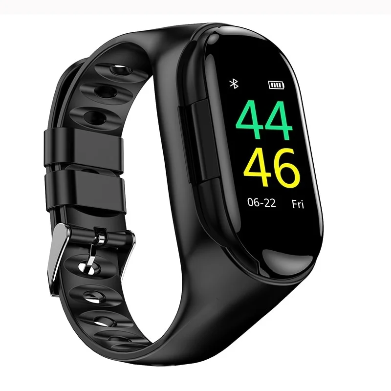 Черный M1 Dual Bluetooth 5,0 наушники умный браслет устройство слежения за кровяным давлением Смарт часы для мужчин для IOS Android телефон - Цвет: Черный