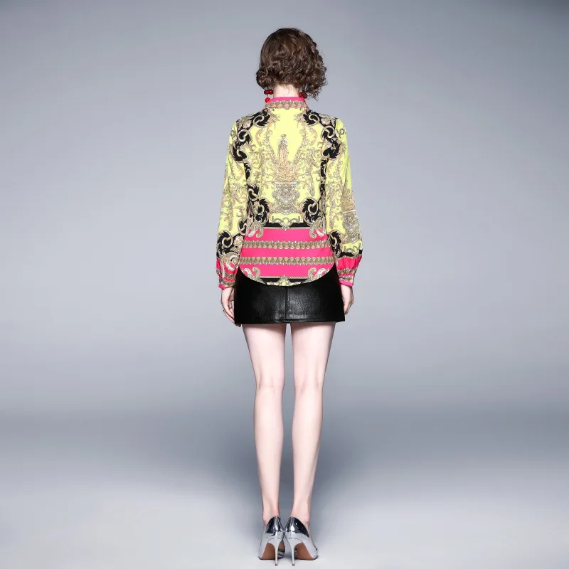 

Spring Womens Blouses Cotton Tops and Blouses Long Sleeve high-grade Ladies Shirts Placement Print Blusas Lantern Sleeve Tops