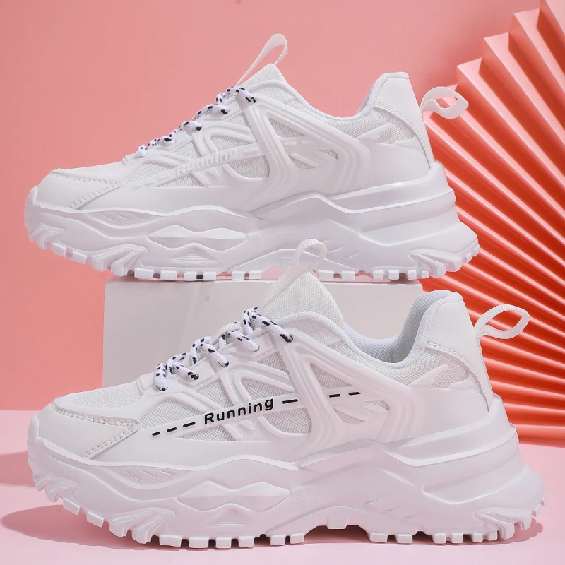 

Unisex Chunky Sneakers Breathable Fashion Women Vulcanized Shoes Thick Bottom White Men Walking Footwear Non-Slip Lightweight