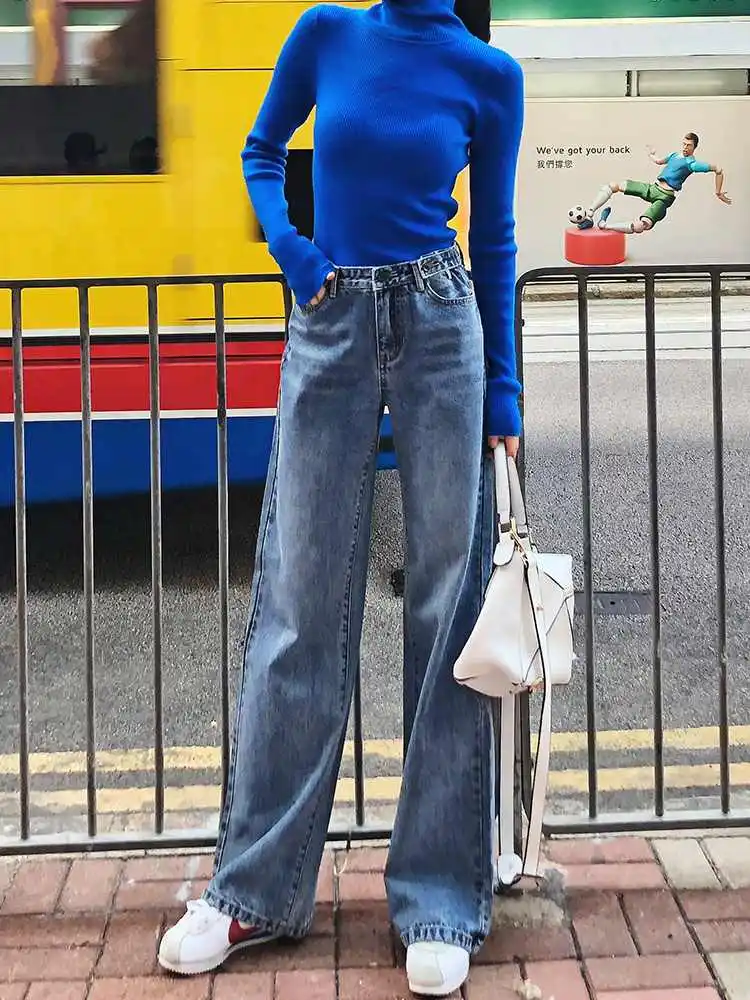 Популярные женские джинсы с высокой талией свободные для отдыха модные