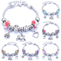 love tree of life elephantshape bracelet jewelry 6 colors lobster buckle snake chain bangles beaded bracelet fit jewelry