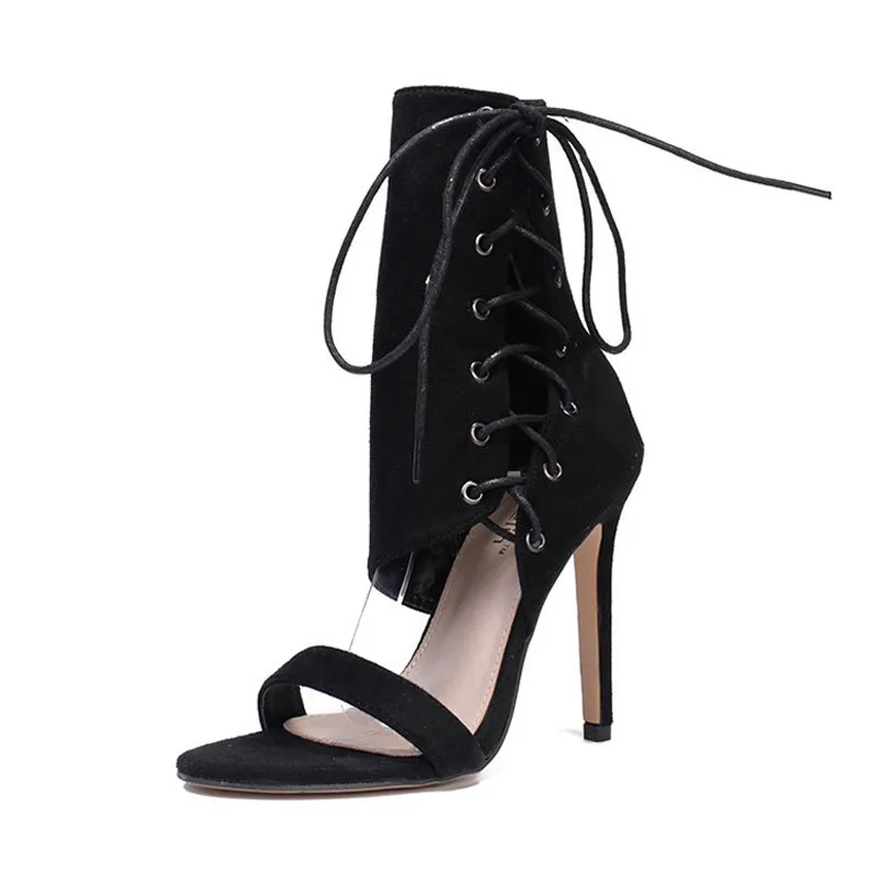 

2019 Cut Outs High Heels Sandals Women Shoes Summer Style Ladies Pumps Gladiator Sandals Bandage Shoes Woman XKD4140