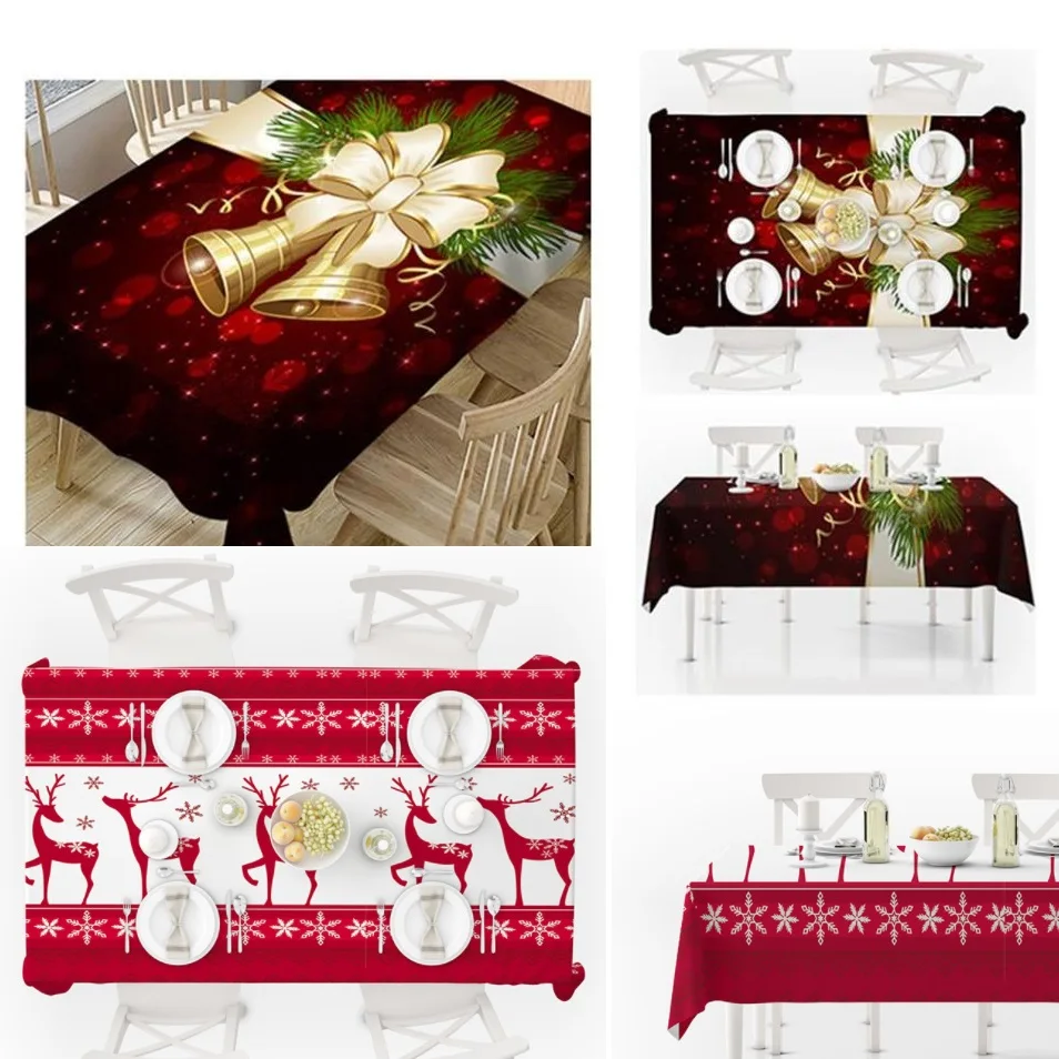 

Рождественская скатерть с 3D принтом лося и колокольчика, пылезащитный чехол на стол для пикника, эластичный чехол на стул, протектор на День...