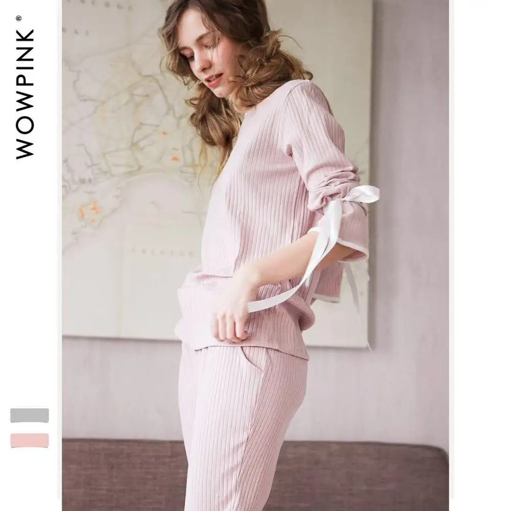 2019 осенние новые хлопковые трикотажные пижамы женские простые европейские и