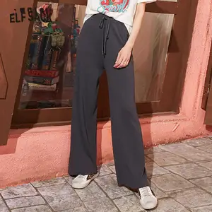 Женские прямые широкие брюки ELFSACK, черные однотонные повседневные штаны с высокой талией, абрикосового цвета, корейские штаны для ежедневной носки, весна 2020