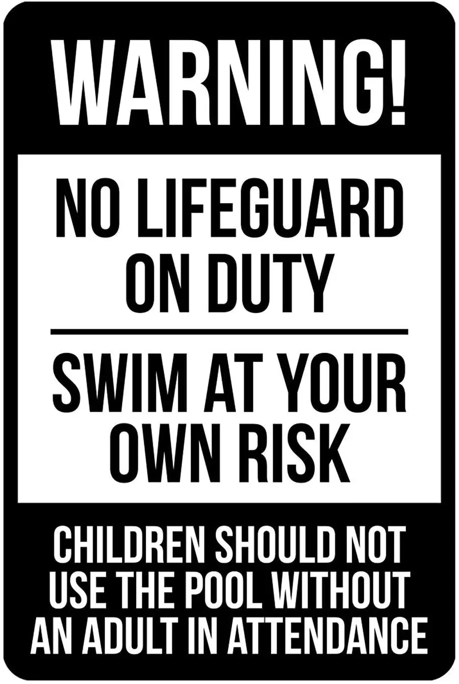 

Warning Swim at Your Own Risk No Lifeguard Will Not Rust Poster Funny Art Decor Vintage Aluminum Retro Metal Tin Sign