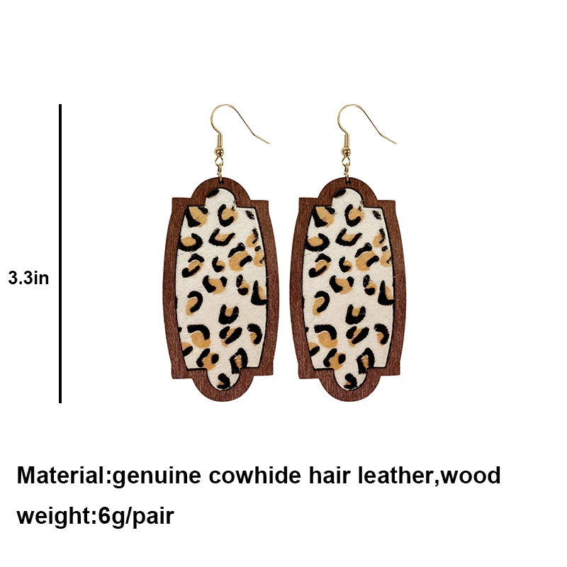 Cpop Wood Genuine Leather Earrings Horse Hair Golden Point Leopard Cow Color Pendant Dangle Texture Jewelry Gift | Украшения и