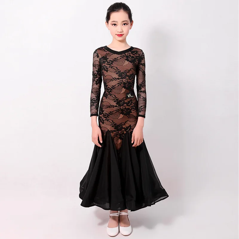 Бальные танцы платье девушки Вальс Кружева танцевальная одежда Испанский