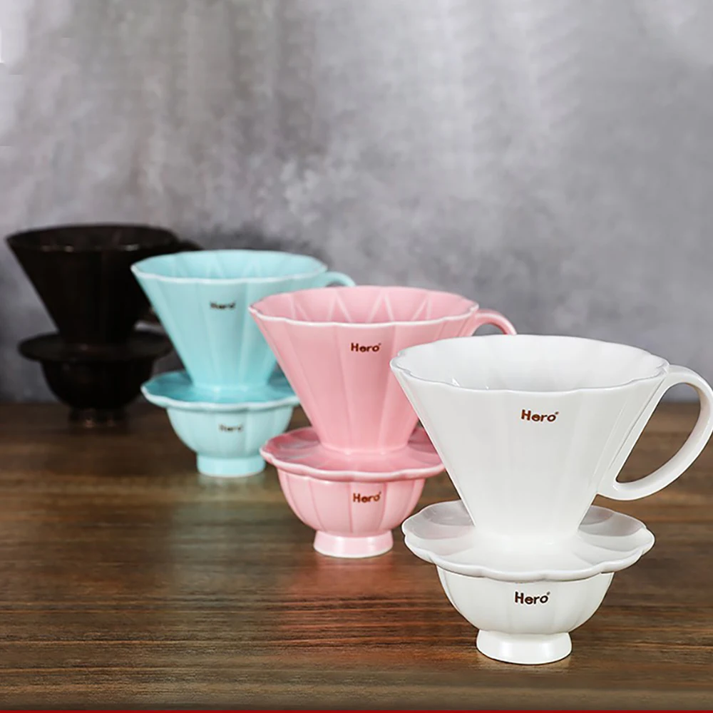

2 Sizes Coffee Cup Ceramic Filter Cups Ceramic Coffee Dripper Engine V60 Cup Pour Over Maker with Separate Stand for 1-4 Cups