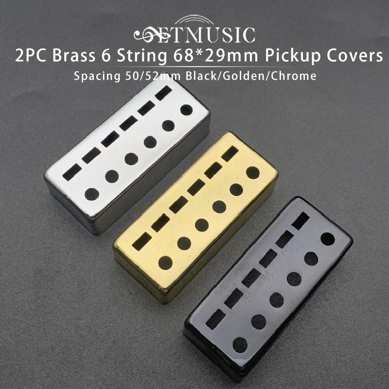 

2Pcs Mini Style Brass 6 String Guitar Humbucker Pickup Cover / Pole 68*29mm Spacing 50/52mm Black-Golden-Chrome
