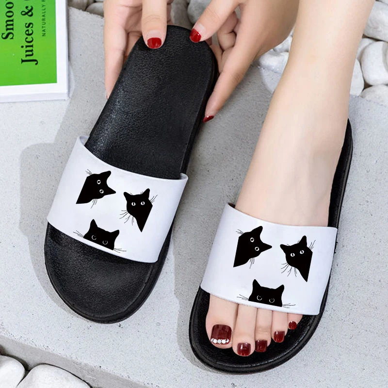 

Cute Black Cat Slippers Women Thick Platform Women Indoor Bathroom Slipper Soft Anti-slip Home Floor Slides Ladies Summer Shoes