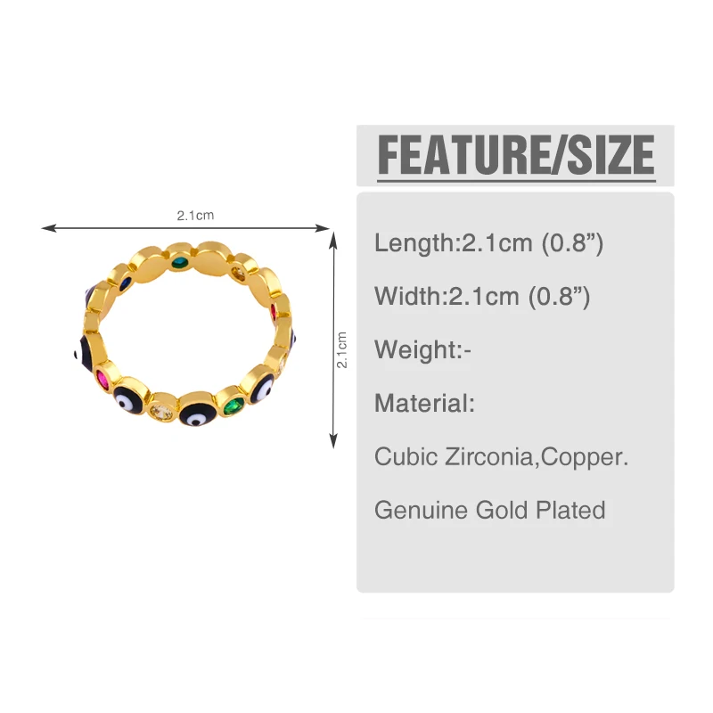 Женское кольцо с эмалью OCESRIO яркое Золотое радужной турецкой Дурной глаз
