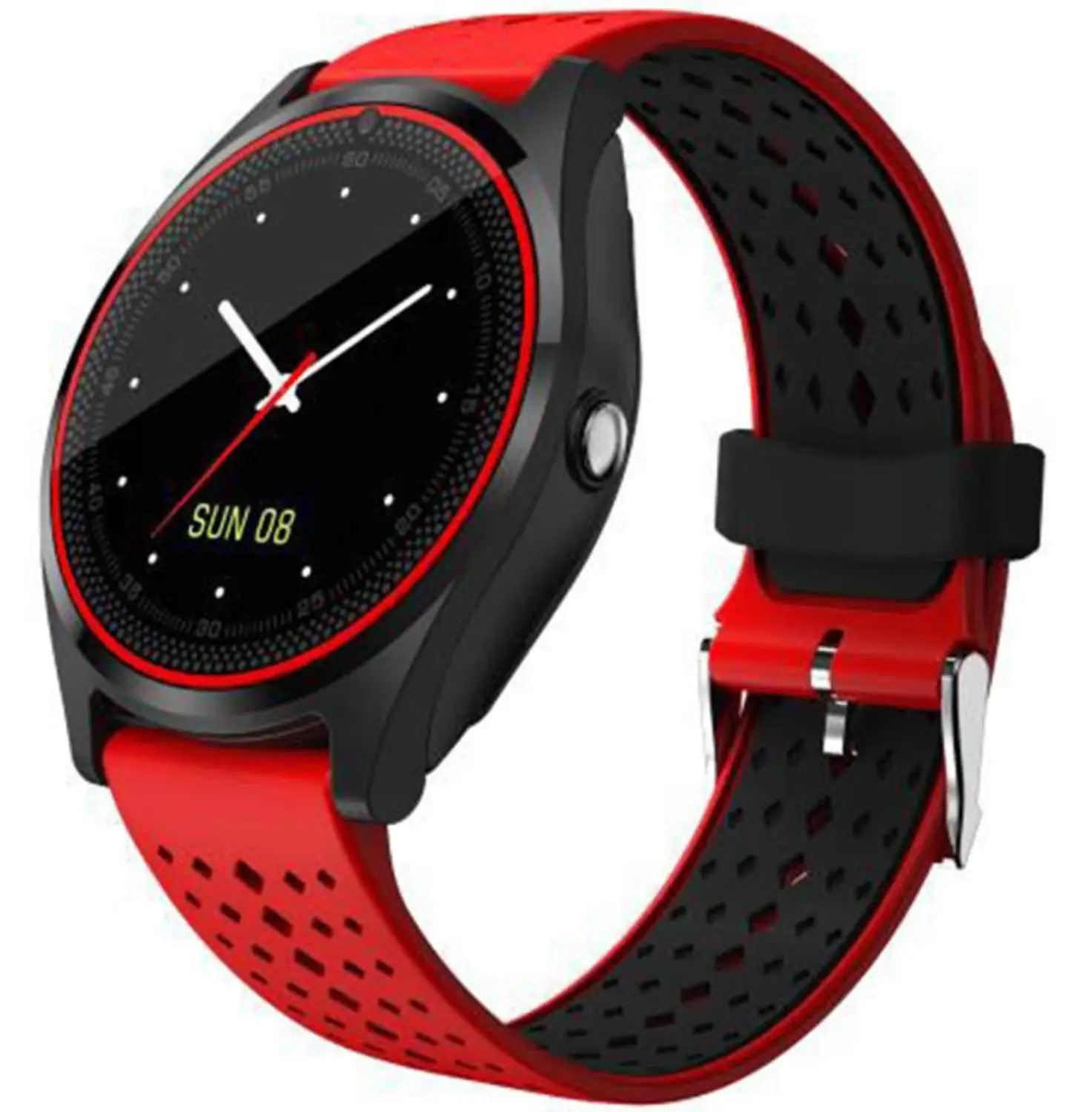 Красный Bluetooth Смарт-часы V9 с камерой, умные часы, шагомер, спортивные часы для здоровья, мужские и женские Смарт-часы для Android IOS - Цвет: Красный