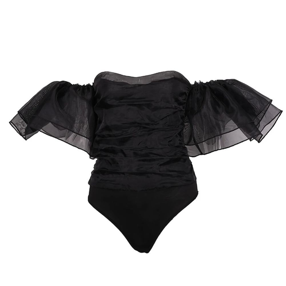 Сексуальные сетчатые Обтягивающие Комбинезоны с рюшами женские летние