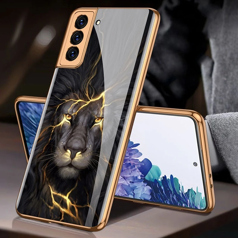 

for Samsung Galaxy S21 Ultra Plus S21 5G Case Plated 9H Ceramics Tempered Glass Full Protect Camera Lens Marble Back Cover Funda