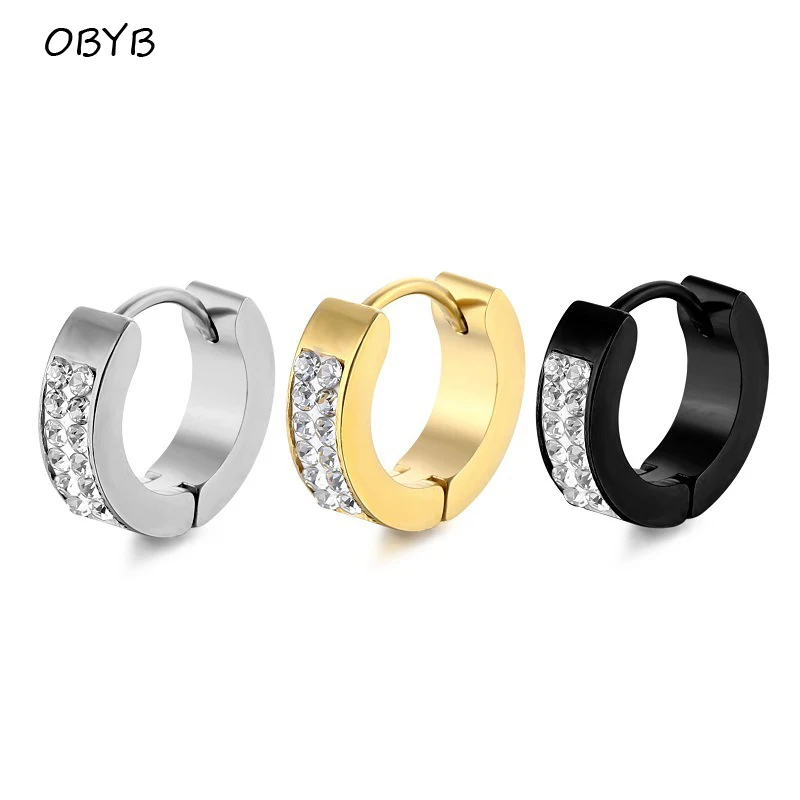 

OBYB Unique Fashion Female Jewelry Punk Stainless Steel Huggies Small Circle Hoop Earrings for Women Men Rock Hip Hop Jewelry