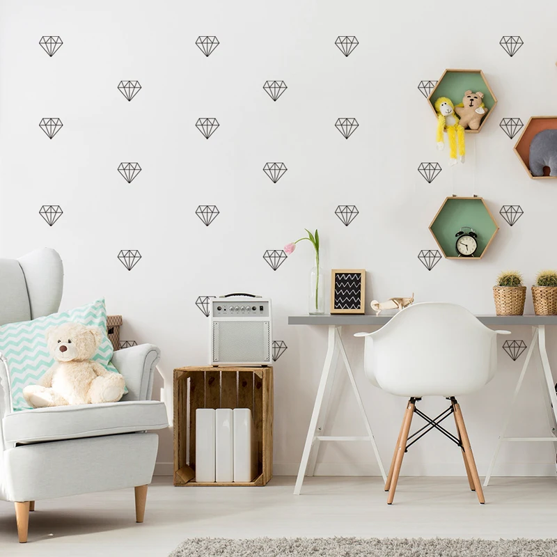 Черные Геометрические алмазные виниловые наклейки на стену съемные для детской