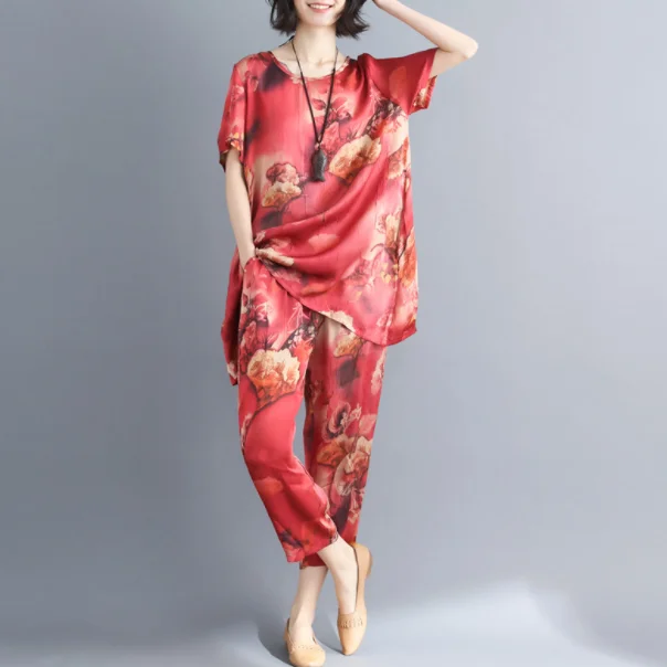 Летние женские свободные костюмы Новое поступление гладкие шелковистые тонкие