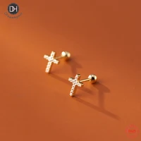 dreamhonor 925 sterling silver cubic zircon cross shape screw ball stud earrings for women wedding jewelry smt040