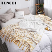 tongdi boho soft warm lace fringed knitting wool blanket pretty gift luxury decor for summer sofa girl bed handmade sleeping
