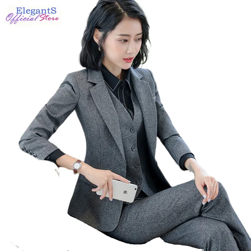 

Elegant Formal Suit Women Pant Suits Office Lady Business Work Blazer Set Women's Notched Jacket Pants 2 Piece Coat Trouser 2019