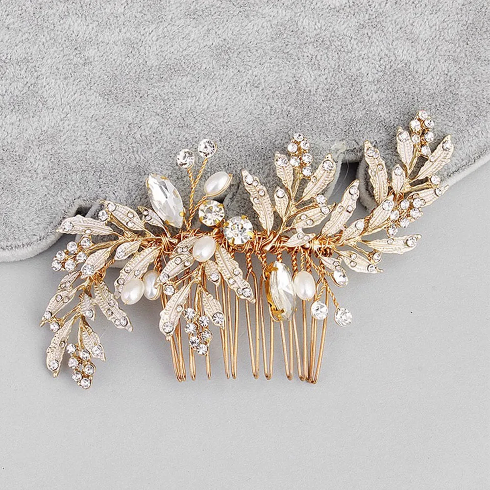 Женская расческа для волос с золотыми листьями стразы кристаллами свадебные