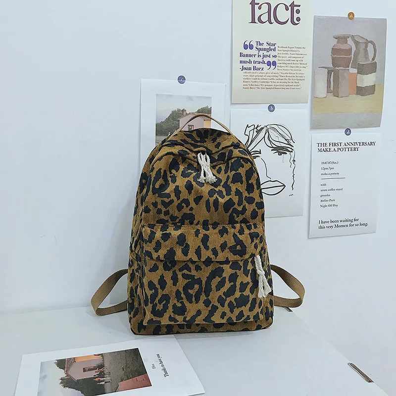 Leopard Design Women Backpack Large Capacity Corduroy Female Rucksack Fashion Travel Bag School Woman | Багаж и сумки