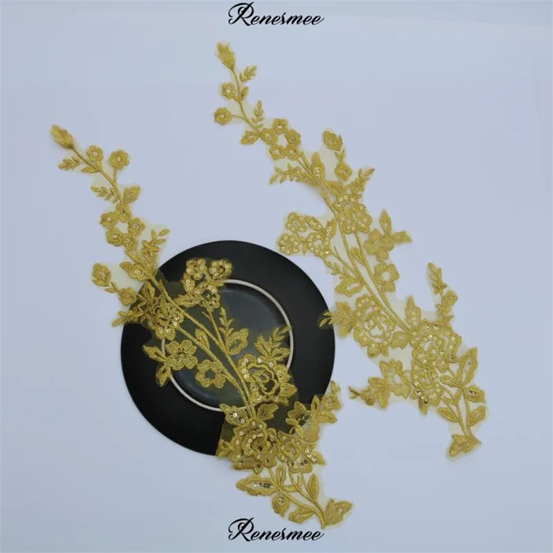 1 зеркальная пара полиэстер яркие золотые блестки Venise длинная кружевная лента