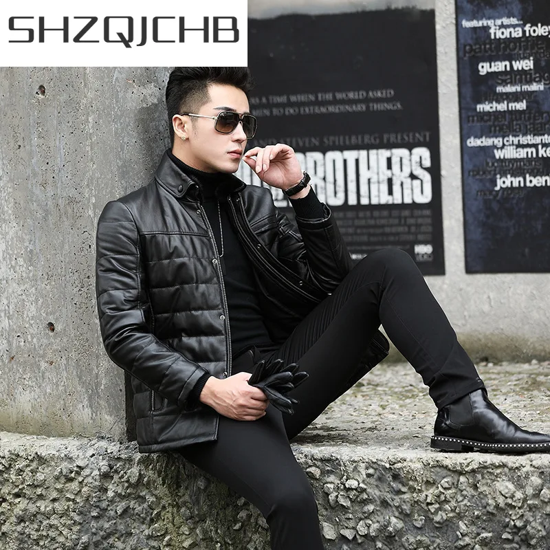 

Мужской пуховик SHZQ 2021, Короткие Куртки из натуральной воловьей кожи для мужчин, 90% пуховое пальто на белом утином пуху, зимняя мужская одежда...